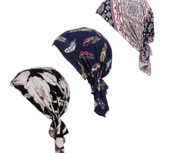 Pre Tied Chemo Head Scarf 3 Packed Beanie Skull Cover Cap for Women (Set1)