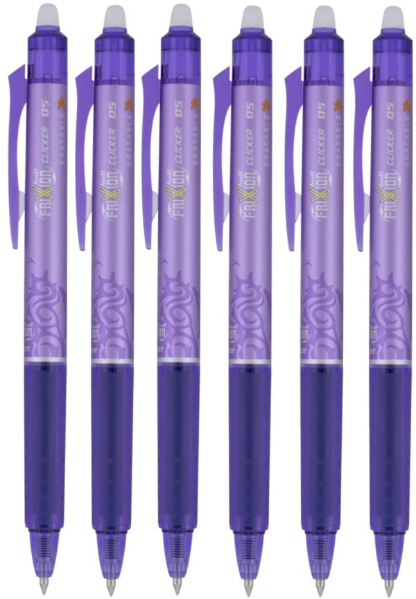 PILOT FriXion Ball Clicker Erasable Gel Ink Retractable Pen, Extra Fine Point, 0.5mm, 6 Co