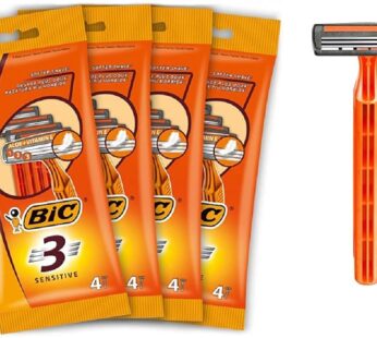 BIC 3 Sensitive, Men’s Disposable Razors, Fixed Head Triple Blade for a Close Shave, Bundl