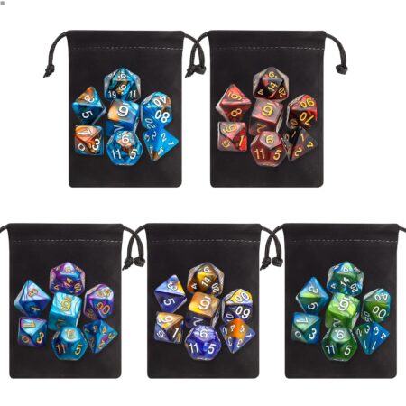 CiaraQ Polyhedral Dice Set (35 Pieces) with Black Pouches, 5 Complete Double-Colors Dice S - Image 2