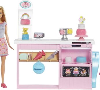 Barbie Cake Decorating Playset with Blonde Doll, Baking Island with Oven, Molding Dough &