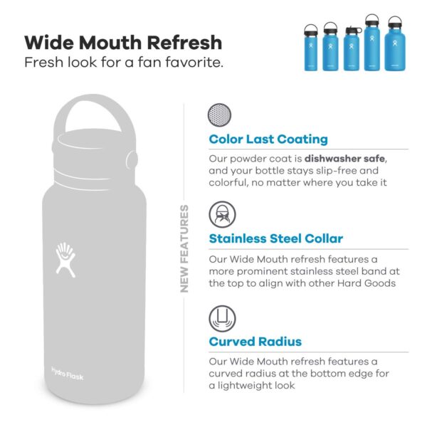 Hydro Flask 32 oz. Water Bottle - Stainless Steel, Reusable, Vacuum Insulated- Wide Mouth - Image 4