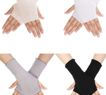 Bememo 4 Pack Sun Protection UV Gloves Cooling Fingerless Gloves Women Wrist Length Cotton