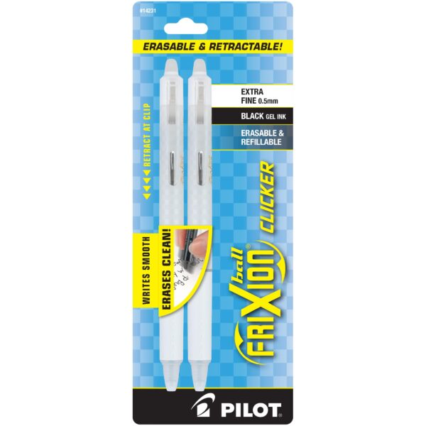 PILOT FriXion Ball Clicker Erasable Gel Ink Retractable Pen, Extra Fine Point, 0.5mm, Whit