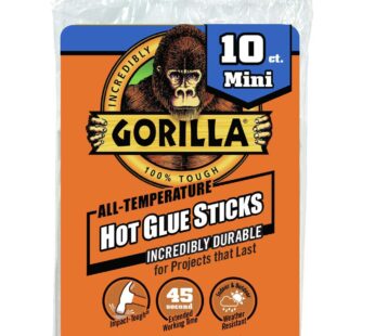 Gorilla Hot Glue Sticks, Mini Size, 4″ Long x .27″ Diameter, 10 Count, Clear, (Pack of 1)