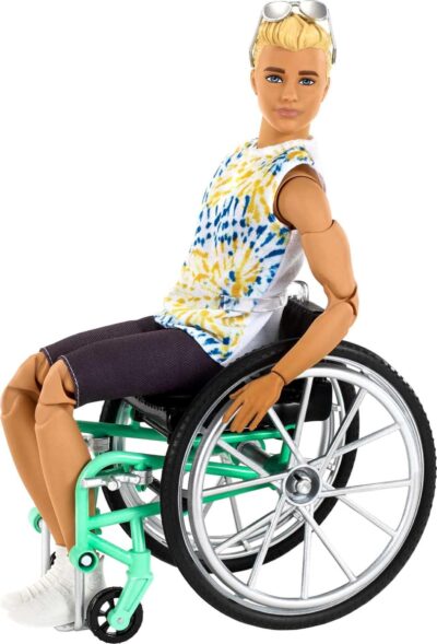 Barbie Ken Fashionistas Doll #167 with Wheelchair and Ramp Wearing Tie-Dye Shirt, Black Sh - Image 4