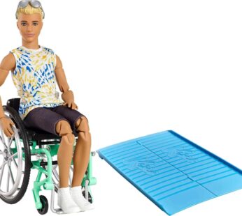 Barbie Ken Fashionistas Doll #167 with Wheelchair and Ramp Wearing Tie-Dye Shirt, Black Sh