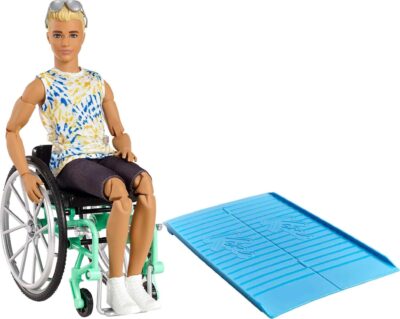 Barbie Ken Fashionistas Doll #167 with Wheelchair and Ramp Wearing Tie-Dye Shirt, Black Sh