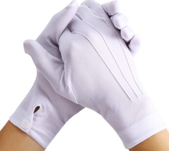 Shappy 2 Pairs White Cotton Gloves Men Costume Stitched Uniform Gloves for Wedding Formal