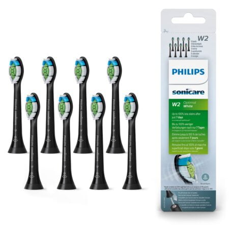 Philips Sonicare Original W2 Optimal White Standard Sonic Toothbrush Heads - 8 Pack in Bla