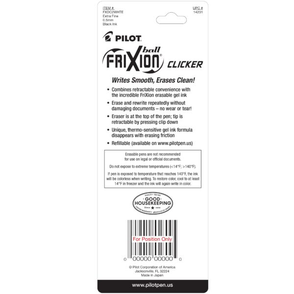PILOT FriXion Ball Clicker Erasable Gel Ink Retractable Pen, Extra Fine Point, 0.5mm, Whit - Image 3