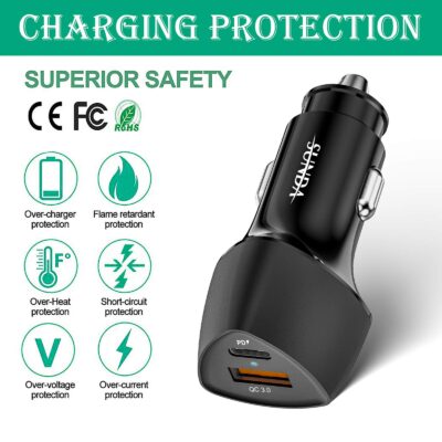 SUNDA USB C Fast Car Charger 51W Dual Ports PD 30W&QC 3.0, Cell Phone Automobile Chargers, - Image 7
