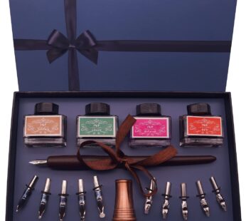 Plotube Calligraphy Pen Set – Includes Wooden Dip Pen, Antique Brass Holder, 11 Nibs, 4 In