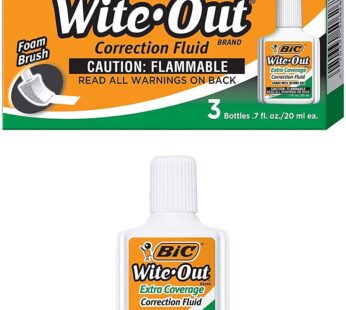 BIC Wite-Out Brand Extra Coverage Correction Fluid, 20 ml, White, 3-Count, 2 Pack