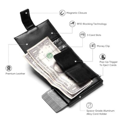 VULKIT Pop Up Wallet, Leather Automatic Credit Card Holder Wallet RFID Blocking Bifold Poc - Image 2