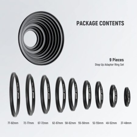 Neewer 9 Pieces Lens Filter Rings Set, Made of Anodized Aluminum, Includes: 37-49mm, 49-52 - Image 7