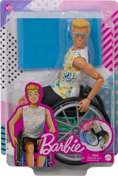 Barbie Ken Fashionistas Doll #167 with Wheelchair and Ramp Wearing Tie-Dye Shirt, Black Sh - Image 6