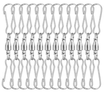 KUUQA 12 Pack Spinning Dual Clip Swivel Hooks for Wind Spinners, Hanging Windsock, Bird Fe