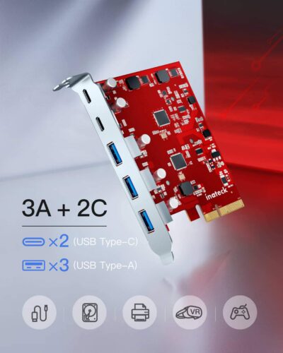 Inateck PCIe to USB 3.2 Gen 2 Card with 20 Gbps Bandwidth, 3 USB Type-A and 2 USB Type-C P - Image 3