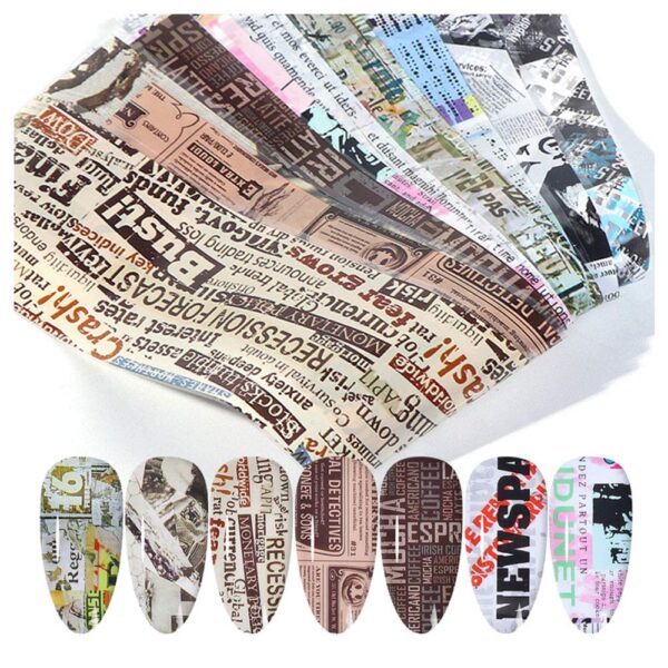 Lookathot 10Sheets Newspaper Words Letters Pattern Sky Stars Nail Art Stickers Symphony Fo
