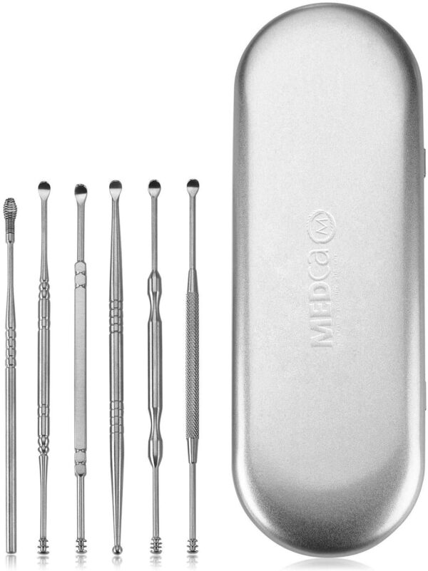 Ear Wax Removal Kit - 6 Piece Ear Cleansing Tool Set, Stainless Steel Ear Curette Earwax R