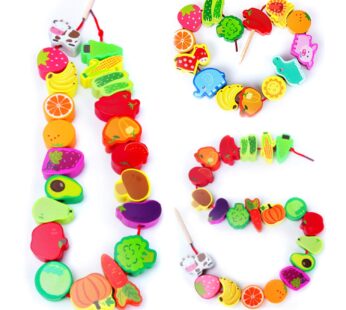 Montessori Educational Wooden Lacing Beads Toys for Toddler 3 4 5 Year Old, Farm Animals F