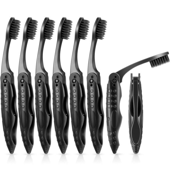 8 Packs Travel Toothbrushes Individually Wrapped Black Folding Toothbrush for Travel Campi