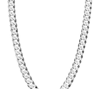 Miabella Solid 925 Sterling Silver Italian 7mm Diamond Cut Cuban Link Curb Chain Necklace