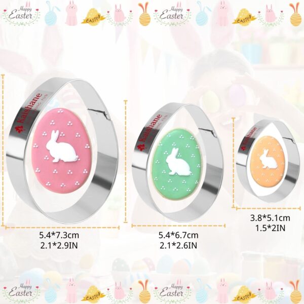 KAISHANE Easter Egg Cookie Cutter Set 3 Pieces Stainless Steel Biscuit Cutter for Baking - Image 4