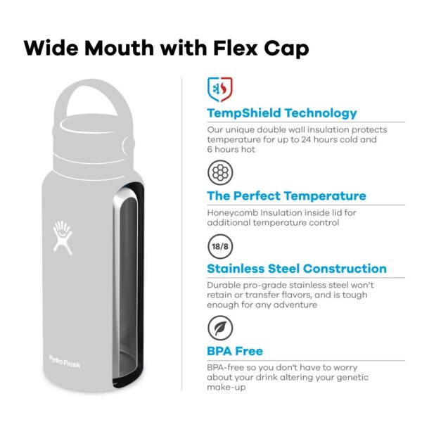 Hydro Flask 32 oz. Water Bottle - Stainless Steel, Reusable, Vacuum Insulated- Wide Mouth - Image 2