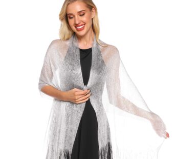 SATINIOR Metallic Shimmering Shawls and Wraps with Snowflake Scarf Clip for Evening Dress