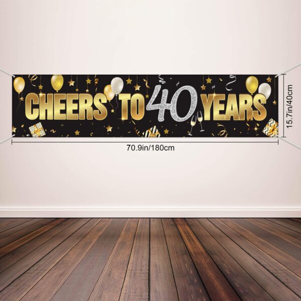 40th Birthday Banner, Happy 40th Birthday Cheers to 40 Years Birthday Sign Gold Glitter Bi - Image 2