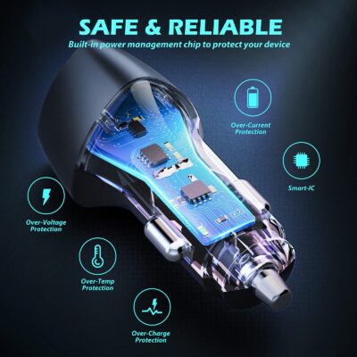 SUNDA USB C Fast Car Charger 51W Dual Ports PD 30W&QC 3.0, Cell Phone Automobile Chargers, - Image 2