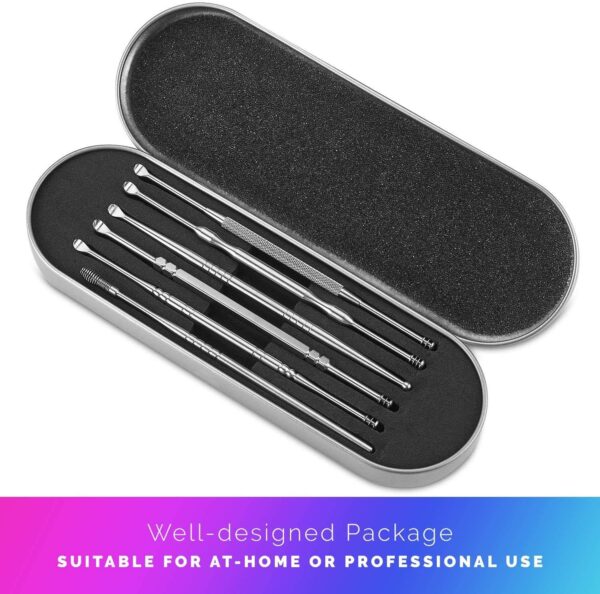 Ear Wax Removal Kit - 6 Piece Ear Cleansing Tool Set, Stainless Steel Ear Curette Earwax R - Image 2