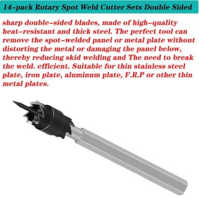 Spot Weld Cutter Set Double Sided 14 Pcs,3/8" HSS Spot Weld Cutter Remover Drill Bits Hex - Image 5