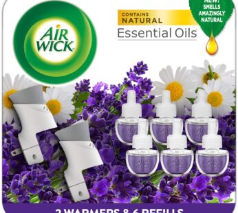 Air Wick plug in Scented Oil Starter Kit, 2 Warmers + 6 Refills, Lavender & Chamomile, Eco