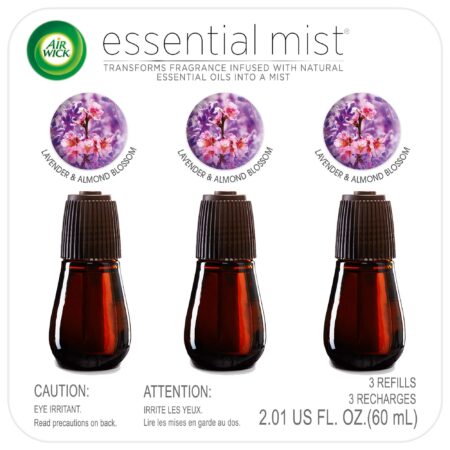 Air Wick Essential Mist, Essential Oil Diffuser Refill, Lavender & Almond Blossom, 3 Count