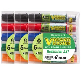 Pilot V Board Master Refillable Dry Erase Markers, Bullet Tip, Assorted Ink Colors, 15-Pac