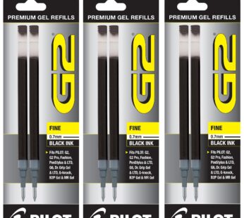 Pilot, G2 Gel Ink Refills, Fine Point 0.7 mm, Black, Pack of 6