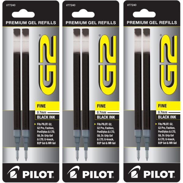 Pilot, G2 Gel Ink Refills, Fine Point 0.7 mm, Black, Pack of 6