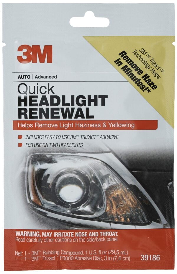 3M Quick Headlight Renewal, Helps Remove Light Haziness & Yellowing in Minutes, Hand Appli