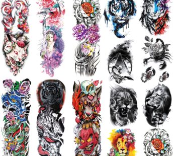 Kotbs 14 Sheets Full Sleeve Temporary Tattoos for Men Women, Wolf Lion Tiger Dragon Fox To