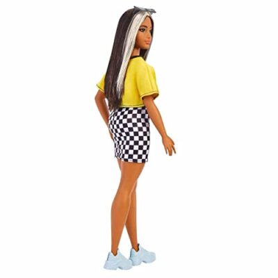 Barbie Fashionistas Doll, Curvy, Long Highlighted Hair & Flame Crop Top, Checkered Skirt, - Image 3