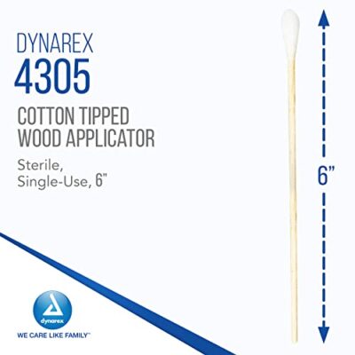 Dynarex 6-Inch Sterile Cotton Tipped Applicators - Single-Use Wooden Cotton Tip Applicator - Image 2