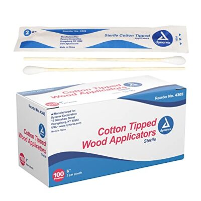 Dynarex 6-Inch Sterile Cotton Tipped Applicators - Single-Use Wooden Cotton Tip Applicator