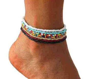 VFlowee Boho Handmade Beaded African Anklets Multicolor Women Stretch Seed Beads Rainbow A