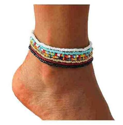 VFlowee Boho Handmade Beaded African Anklets Multicolor Women Stretch Seed Beads Rainbow A