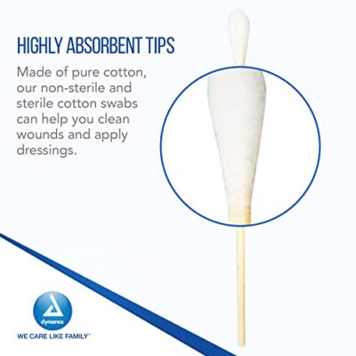 Dynarex 6-Inch Sterile Cotton Tipped Applicators - Single-Use Wooden Cotton Tip Applicator - Image 3