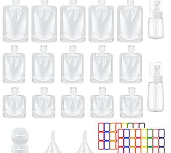 Homgaty Refillable Travel Pouches, 23Pcs Empty Squeeze Pouches (30ml/50ml/100ml), 2pcs Cos