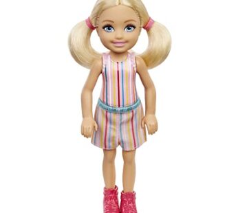 Barbie Chelsea Doll, Small Doll with Blonde Pigtails & Blue Eyes in Removable Striped Dres